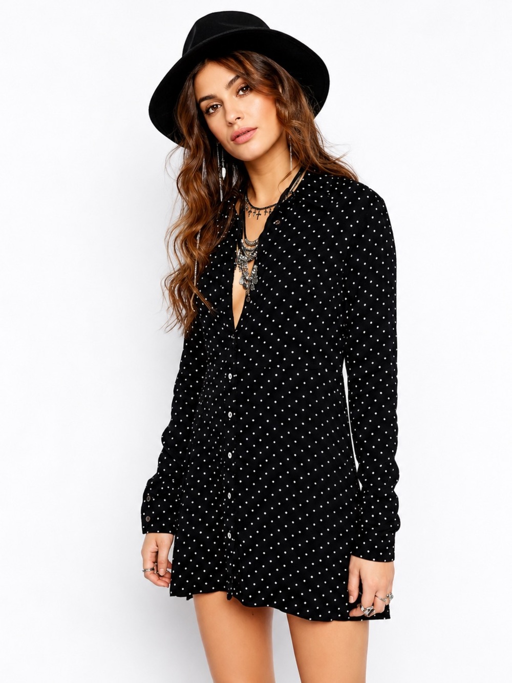 Free People This Town Polka Dot Mini Dress Black White Women Size S Description: